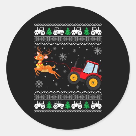 Tractor Ugly Christmas Tree Holiday Funny Xmas Boy ラウンドシール (正面)