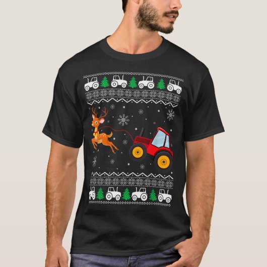 Tractor Ugly Christmas Tree Holiday Funny Xmas Boy Tシャツ (正面)