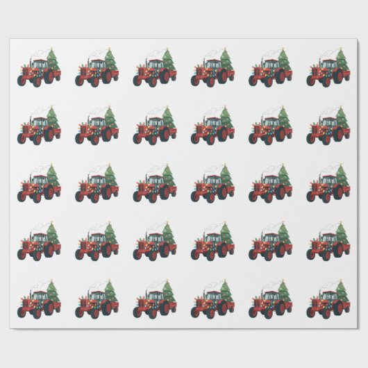Tractor with Trailer Santa Farm Farmer Christmas ラッピングペーパー (フラット)
