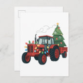 Tractor with Trailer Santa Farm Farmer Christmas 案内ポストカード (正面/裏面)