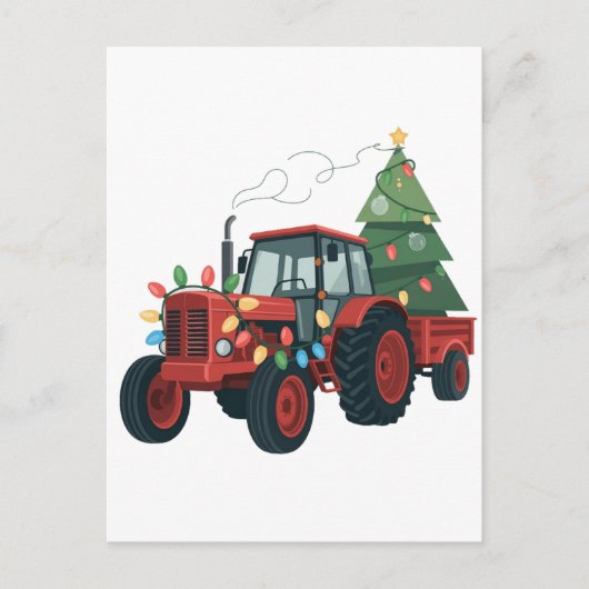Tractor with Trailer Santa Farm Farmer Christmas 案内ポストカード (正面)