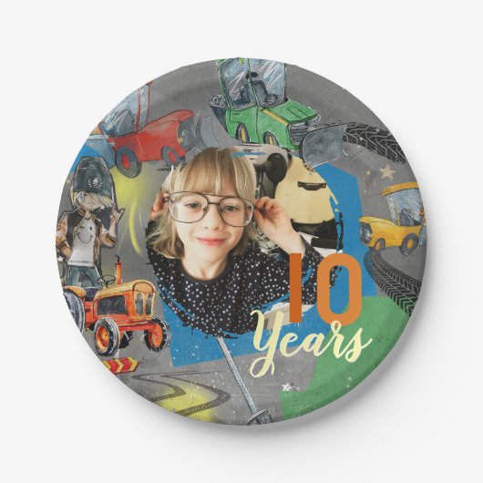 Tractors Birthday 10 Years ペーパープレート (正面)