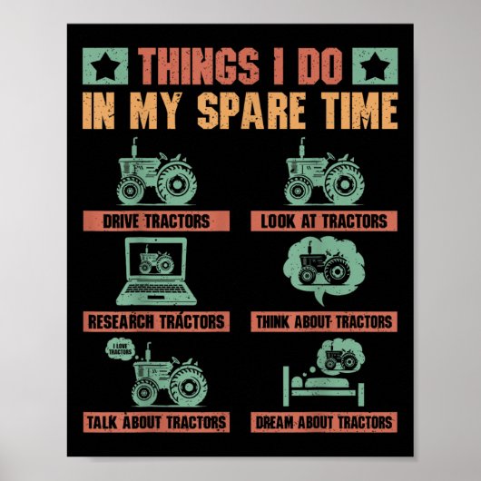 Tractors Lover 6 Things I Do In My Spare Time Funn ポスター (正面)
