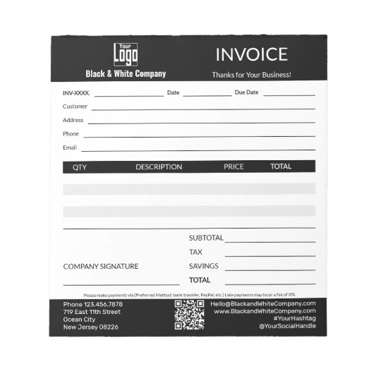 Trade Service Professional Black Invoice Pad ノートパッド (正面)
