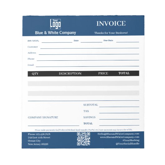 Trade Service Professional Blue Invoice Pad ノートパッド (正面)