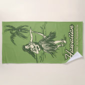 Tradewindsのハワイ諸島のフラ女の子-緑 ビーチタオル (正面)