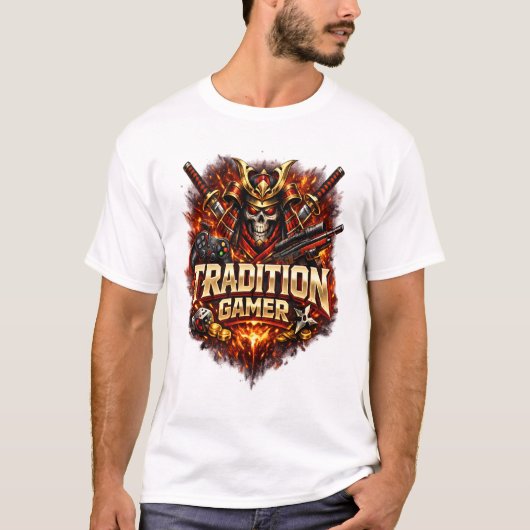 Tradition Gamer: Epic Samurai Skull Warrior & Tact Tシャツ (正面)