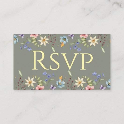 TraditionaエレガントフローラセージGreeウェディングRSVP エンクロージャーカード (裏面)