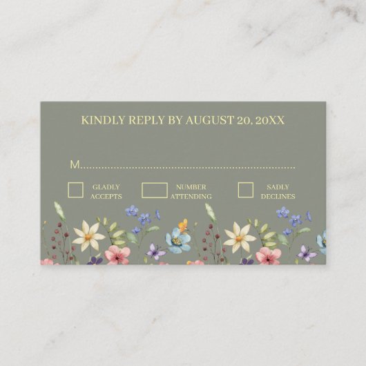 TraditionaエレガントフローラセージGreeウェディングRSVP エンクロージャーカード (正面)