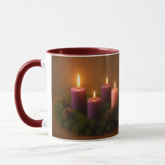 Traditional Advent Wreath with Four Lit Candles マグカップ