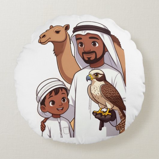 Traditional Arab Falcon Hunt ラウンドクッション (正面)
