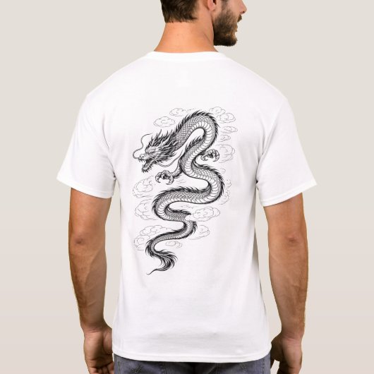 Traditional Asian Dragon Line Art T-Shirt Tシャツ (裏面)
