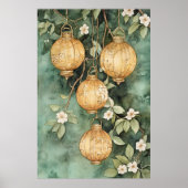 Traditional Asian lanterns hanging from the branch ポスター (正面)