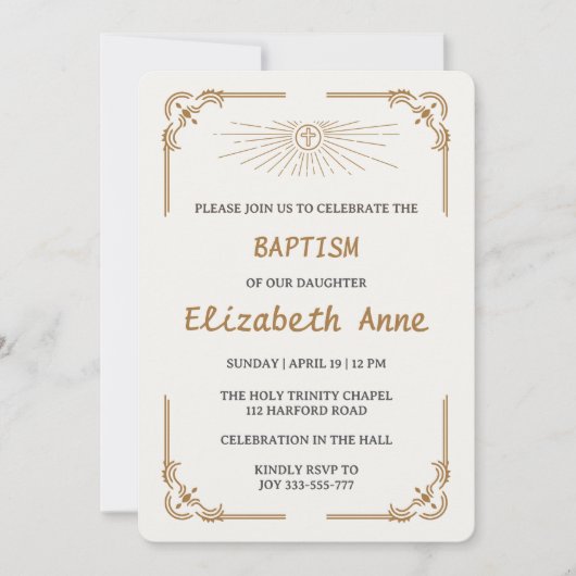 Traditional Baptism for Daughter Gold Cross 招待状 (正面)