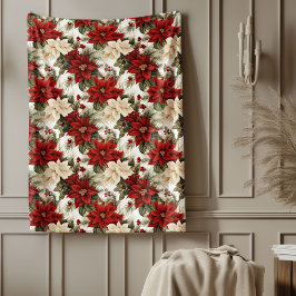 Traditional Blanket Red Poinsettia Holiday Style フリースブランケット