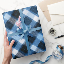 Traditional Blue Navy Check Sky Plaid Pattern ラッピングペーパー