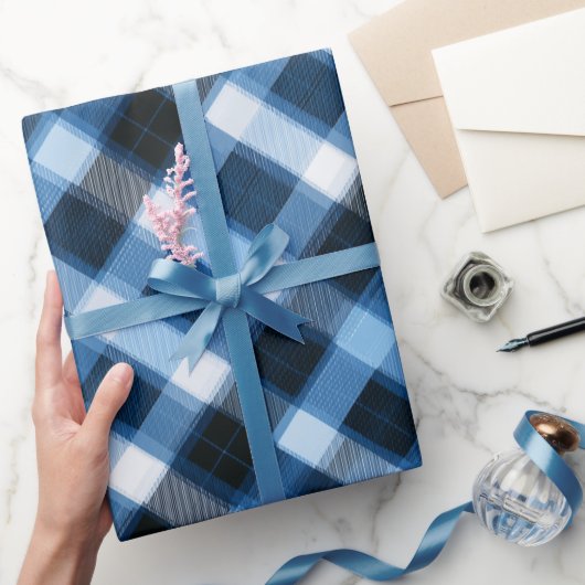 Traditional Blue Navy Check Sky Plaid Pattern ラッピングペーパー (ギフト)