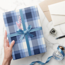 Traditional Blue Navy Check Sky Plaid Pattern ラッピングペーパー