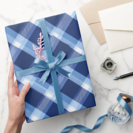 Traditional Blue Navy Check Sky Plaid Pattern ラッピングペーパー