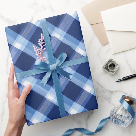 Traditional Blue Navy Check Sky Plaid Pattern ラッピングペーパー (ギフト)