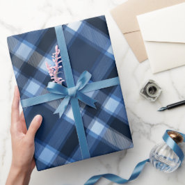 Traditional Blue Navy Check Sky Plaid Pattern ラッピングペーパー