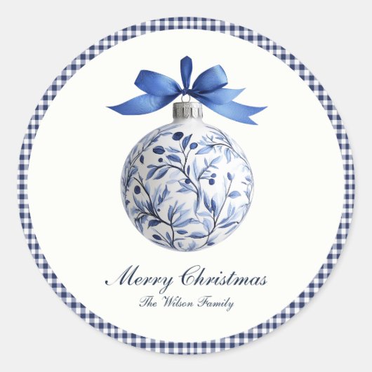 Traditional Blue Ornament Christmas ラウンドシール (正面)