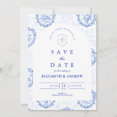 Traditional Blue White Delft Wedding セーブザデート (正面)
