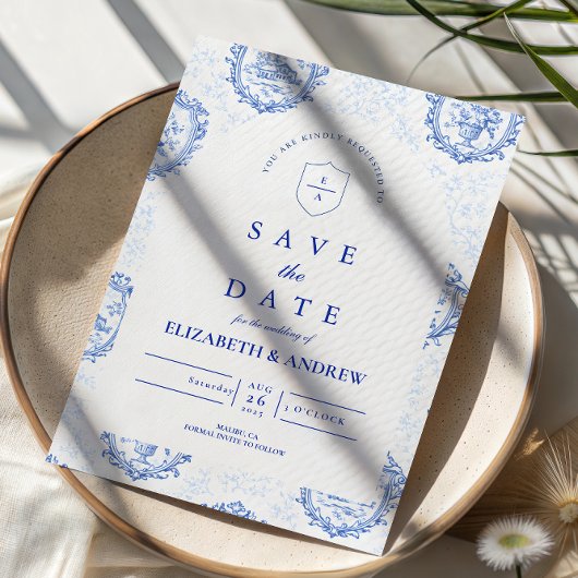 Traditional Blue White Delft Wedding セーブザデート