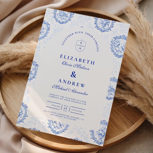 Traditional Blue White Delft Wedding 招待状