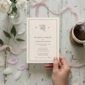 Traditional Blush Pink Monogram Wedding Invitation 招待状