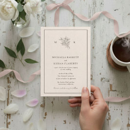 Traditional Blush Pink Monogram Wedding Invitation 招待状