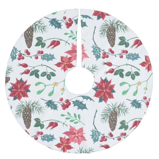 Traditional Botanical Christmas ブラッシュドポリエステルツリースカート (正面)