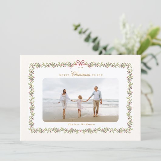 traditional bow christmas botanical 2 photo frame  シーズンカード (スタンド正面)