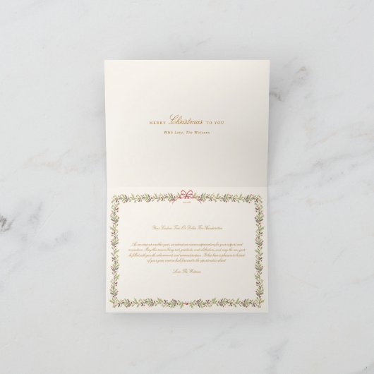 traditional bow christmas botanical folded photo シーズンカード (内部)