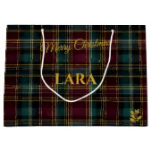 Traditional Burgundy, Green, and Gold Plaid Custom ラージペーパーバッグ (正面)
