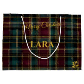 Traditional Burgundy, Green, and Gold Plaid Custom ラージペーパーバッグ (裏面)