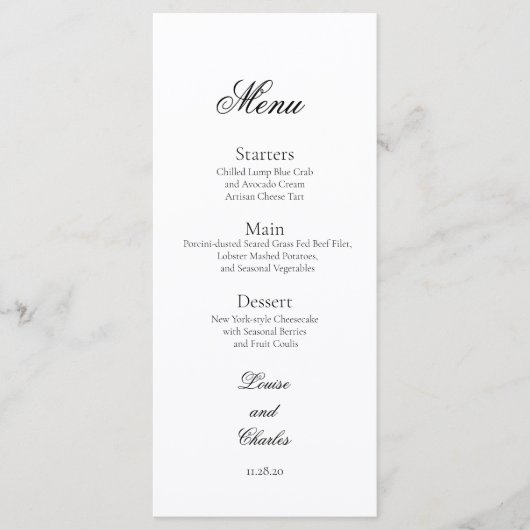 Traditional Calligraphy, Wedding Dinner Menu メニュー (正面)