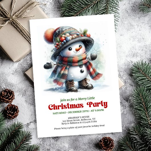 Traditional cartoon snowman party invite printable 招待状