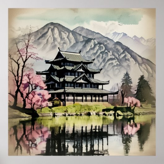 Traditional Castle On Lake ポスター (正面)