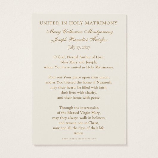 Traditional Catholic Floral Gold Wedding Prayer (裏面)