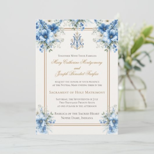 Traditional Catholic Marian Blue Wedding 招待状 (スタンド正面)