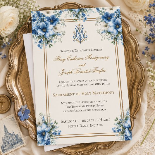 Traditional Catholic Marian Blue Wedding 招待状