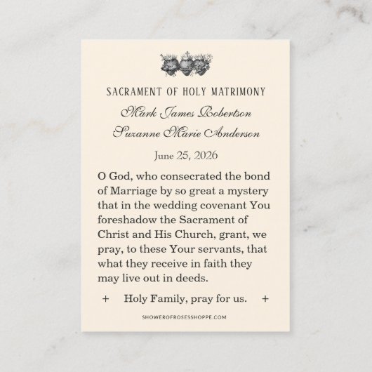 Traditional Catholic Wedding Favor Holy Card 名刺 (裏面)