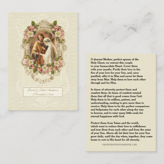 Traditional Catholic Wedding Prayer Holy Card コーリングカード (正面/裏面)