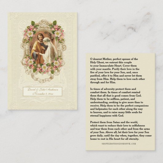 Traditional Catholic Wedding Prayer Holy Card コーリングカード (正面/裏面)