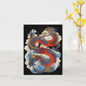 Traditional Chinese Dragon East Asia Dragon Ukiyoe カード (黄色い花)
