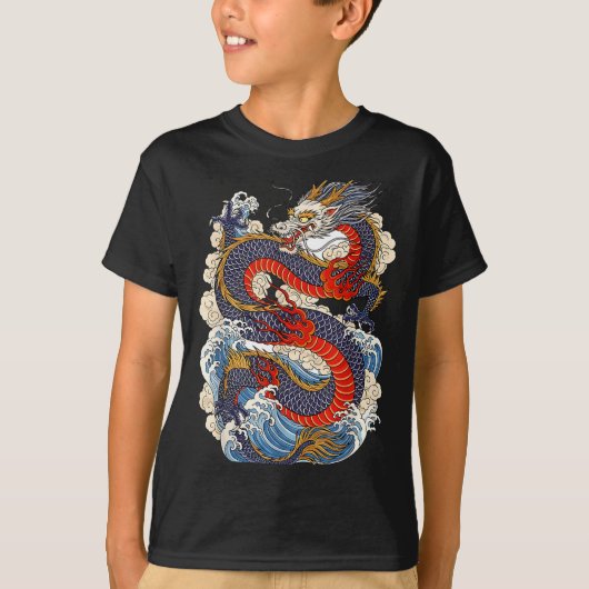 Traditional Chinese Dragon East Asia Dragon Ukiyoe Tシャツ (正面)