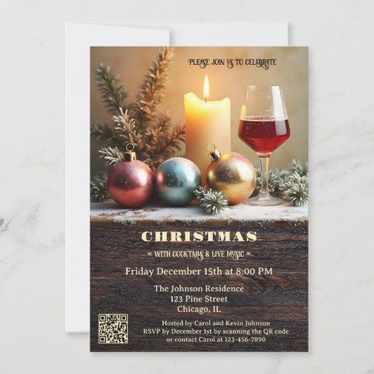 Traditional Christmas Dinner with Wine and Candle 招待状 (正面)