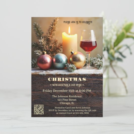 Traditional Christmas Dinner with Wine and Candle 招待状 (スタンド正面)