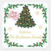 Traditional Christmas Holly Border Personalised スクエアシール (正面)